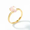 Cluster Rings Women Rose Quartz Ring S925 Sterling Silver 10k Gold Plated Pink Crystal Horse Eye Adjustable Natural Gemstone Fine Jewelry