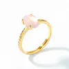 Anillos de racimo Mujeres Anillo de cuarzo rosa S925 Plata de ley 10k Chapado en oro Rosa Cristal Ojo de caballo Ajustable Piedra preciosa natural Joyería fina