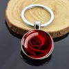 Keychains esspoc Lucky Flower Key Chain Double Side Glass Cabochon Keyholder For Women Girls Halloween Christmas Gifts Jewelry