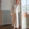 Kvinnors sömnkläder Bomull Linne Kvinnans pyjama Set Solid Summer Spring Ladies White 2 PC med Pant Oversize Pyjamamamor för kvinna