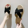 Tofflor Gladiator Summer Beach Flip Flops Kvinnor Sandaler Casual Flax Flat Sandalias Mujer Comfy Home Outdoor Slides Shoes 2023