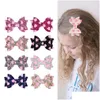 Accessoires pour cheveux Enfants Arcs Ensembles Sequin Peach Heart Design Bow Boutique Accessoire Barrettes Filles Pin Set Hairs Clips Drop Delivery B Dhdxp