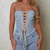 Jupes 2023 Femmes Casual Denim Mini Robes Sans Manches Sans Bretelles Dos Nu Robe Courte À La Mode Club Style Spicy Girl Party Vestido