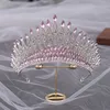 Outros acessórios de moda concurso de qualidade rosa cocar de coroa de nupcial real rainha grande água gota de cristal tiaras diadema de casamento jóias acessador j230525