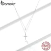 Colliers Bamoer Sterling Sier croix et coeur Double couche pendentif collier pour femmes pavé réglage Cz Simple bijoux fins Bsn197