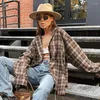 Bluzki damskie vintage damskie koszulę w kratę wiosną jesienne topy z długim rękawem Streetwear Oversize retro bluzka Camisa feminina