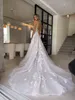 Boho Backless A Line Wedding Dresses Bone Body Sweep Train 3D Appliques Tulle Wedding Bridal Gowns