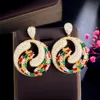 Boucles d'oreilles luxueuses colorées en diamant de zircone AAA pour femme, rondes en or 18 carats, boucles d'oreilles de mariée sud-américaines, bijoux de mariage, de fiançailles, d'anniversaire, cadeau