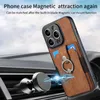 Fall för iPhone 15 14 Pro Max Plus 13 12 11 X XR XS 8 7 Kortsplats Pocket Car Holder Pu Leather Retro Magnetisk fingerringbil