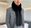 Écharpe en fourrure de renard véritable pour hommes hiver chaud foulard châle enveloppe à deux queues noir