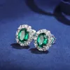 Orecchini a bottone Prezzo all'ingrosso Classic Simple Women Jewelry Forma ovale Lab Grown Emerald Orecchino Pendientes Plata 925 Boucle Oreille Femme