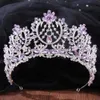 Andra modetillbehör Silverfärg Fashion Purple Lilac Crystal Rhinestone Tiara Crowns Queen Kings Princess Wedding Hair Accessories Bridal Diad J230525