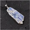 Pendentif Colliers Irregar Cyanite Naturelle Pierre Brute Bord Doré Chandail Chaîne Cristal Minéral Spécimen Collier Corde Drop Delivery Dh2H7