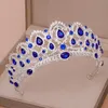 Outros acessórios de moda Ailibride Crown Queen Tiara Cabelos acessórios de cabelo azul Rhinestone Tiaras e coroas para cabelos de casamento de noiva Jewel J230525