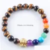 Pietre preziose naturali con perline Perline rotonde Gufo Bracciali Fili 7 Chakra Healing Mala Meditazione Preghiera Yoga Gioielli da donna Bk327 Drop Deli Dh1S7