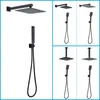 Badrumsduschuppsättningar Black Head Hand Shower Set Badrumssystem med 8/10/12 tum Regn dusch 3 Funktioner/mässing Handhållen rund fyrkantig ventiluttag G230525