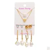 Dangle Chandelier Fashion Acrylic Drop أقراط مجموعة للنساء الفتيات البوهيميان لؤلؤة القمر القلادة بيان المجوهرات Del Dhtej