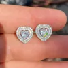 Exquisite Compact Sliver Heart-shaped Stud Earrings Copper Zircon Earing Women Gift Jewelry