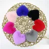 Keychains lanyards hart bal pom sleutelhanger pluizige faux konijn fur pompom sleutelhangers dames tas hangers sieraden feest cadeau drop deli dh8oe