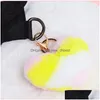 Nyckelringar Stylish Rainbow Love Form Ball Keychain Holder Bag Charm Ornament Söt plysch Pompom Car Ring Bags Trinket Chirstmas Gift Dhzozoz