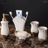 Bath Accessory Set Simple Ceramic Lotion Bottle Bathroom Accessories Toothbrush Holder Gargle Cup Storage Box Soap Household Supplies