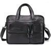 Cartelle da lavoro Jonlily Borsa a tracolla in vera pelle da uomo ad alta capacità Business Commuter Laptop Casual Daybag -KG1072