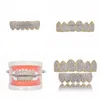 Grillz Griglie dentali Hip Hop Grillz Pave Pink Cz Stone Iced Out Mouth Denti Caps Top Bottom Tooth Set Colore oro Uomo Donna Vampire Dhpy1