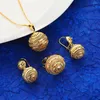 Necklace Earrings Set Gold Color African Beads Pendant Necklaces Ring Women Round Ball Chains Jewelry