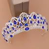 Outros acessórios de moda Ailibride Crown Queen Tiara Cabelos acessórios de cabelo azul Rhinestone Tiaras e coroas para cabelos de casamento de noiva Jewel J230525