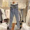 Dames jeans dames hoge taille strass nink fluweel fluweel geborsteld potloodbroek slanke peer vrouwen