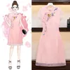 Abbigliamento etnico Taglie forti M-4XL Vintage cinese Qipao Casual Party Donna Abito a trapezio Manica corta Ricamo estivo Rosa blu Cheongsam