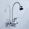 Rubinetti della cucina Rubinetto Girevole a 360 gradi Rubinetto per lavabo Spruzzatore a parete a doppio foro Maniglia singola Tubo flessibile Miscelatore per acqua fredda