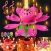 Birthday Cake Music Candles Rotating Lotus Flower Christmas Festival Decorative Music Wedding Party