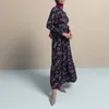 Ubrania etniczne Abayas dla kobiet muzułmańskie kwiatowe sukienki z nadrukiem Ramadan Eid 2023 Okrągły kołnierz długi rękaw Dubai Suknia Hidżab sukienka elegancka