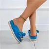 Slippers Rope Braided Lace-up High-heeled Sandals Women Wedges Canvas Plus Size Open-toe Increase In Height Shoes