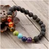 Kralen natuurlijke lava steen 7 chakra armband diffuser charme yoga bangle stretch per armbanden paar cadeau drop levering sieraden dhv1x