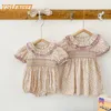 Pagliaccetti Sorella Outfit Summer Girl Baby Pagliaccetto Toddler Girls Abiti da ricamo Infantili in cotone manica corta Onepiece 230525