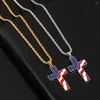 Anhänger Halsketten US-Flagge Sterne und Streifen Edelstahl Halskette Kreuz Pullover Kette für Männer Frauen Geschenk