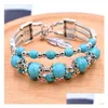 Tennis Threelayer Perles Tibétain Sier Turquoise Bracelets Gstqb039 Cadeau De Mode Style National Femmes Hommes Bracelet Diy Drop Delivery J Dhlu6