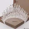 Diğer moda aksesuarları moda gümüş renk tiaras rhinestone kristal kraliçe büyük taç gelin düğün taç tiara kadınlar yarışması gelin saç takı j230525