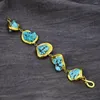 Strand Blue Turquoise Gems Yellow Gold Color Plated Armband 9 ''