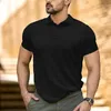 Men's Casual Shirts Men Button Up Short Sleeve Slim Fit Business V Neck Shirt T Blouse