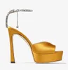 Yaz Lüks Saeda Sandalet Ayakkabı Burnu açık Platform Topuklu Kadın Kristal Zincir Sapanlar Parti Gelinlik Glitter Lüks Bayan Yürüyüş EU35-43