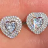 Exquisite Compact Sliver Heart-shaped Stud Earrings Copper Zircon Earing Women Gift Jewelry