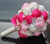 Decorative Flowers Artificial Pink And Cream Wedding Bouquets Hand Made Flower Rhinestone Bridesmaid Crystal Bridal Bouquet De Mariage