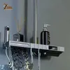 Bathroom Shower Sets Grey Digital Shower Set Intelligent Brass Bathroom Faucets Hot Cold Waterfall Tap Rainfall Piano Design Shower System G230525