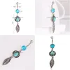 Nombril Cloche Bouton Anneaux Mode Ventre En Acier Inoxydable 316L Haltères Dangle Turquoise Ball Match Plume Piercing Bijoux Drop Deli Dh2Tq