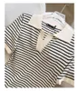 Dresses 2023 New Spring Summer Knit Striped Casual Polo Dress Woman Straight Short Sleeve Mini Dresses Female Tankido