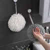 Towel Chenille Hand Towels Kitchen Bathroom Ball With Hanging Loops Quick Dry Soft Absorbent Microfiber White Grey