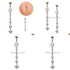 Anelli con bottone a campana per ombelico Moda in acciaio inossidabile con zircone lungo ciondola con strass tondo ombelico anello bar piercing al bilanciere gioielleria inversa Dhozv